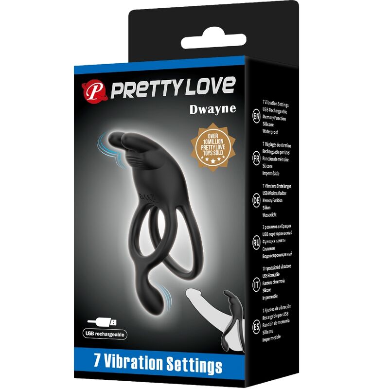 Pretty love - seth doppio anello vibrante coniglio 7 vibrazioni nero