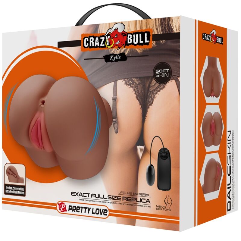 Crazy bull - vibratore kylie ass con vagina e ano realistici carne telecomando