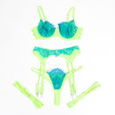 Subblime - 955328 completo reggiseno con pizzo e linee giarretrici verde e blu l/xl
