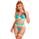 Subblime - 955328 completo reggiseno con pizzo e linee giarretrici verde e blu l/xl