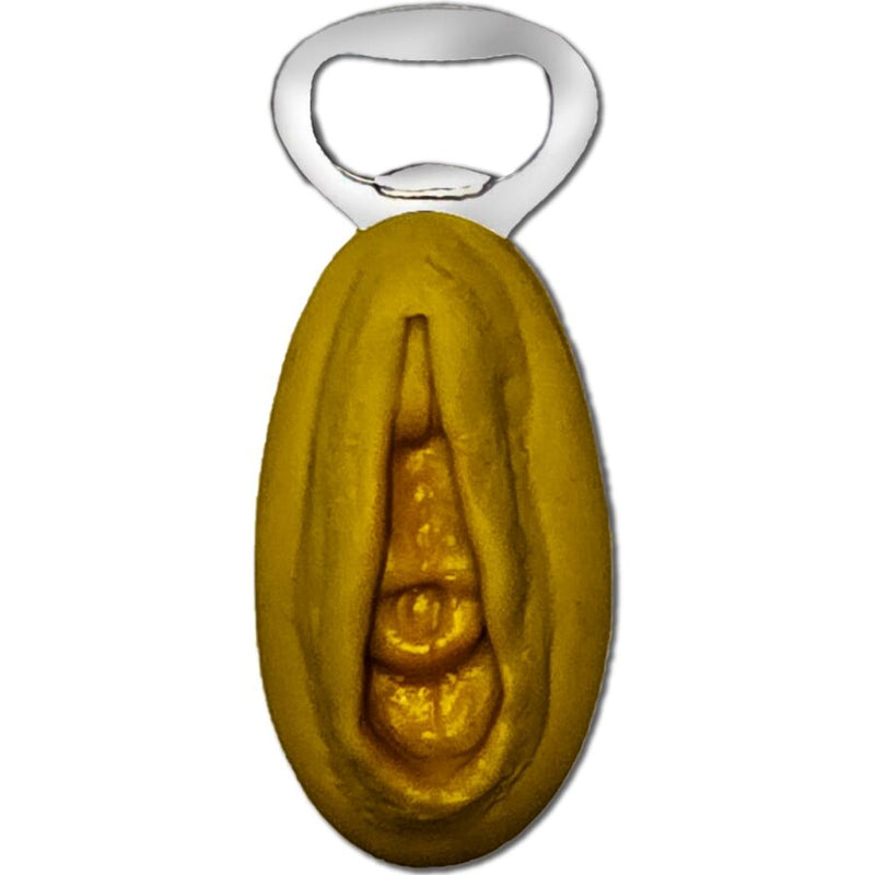 Diablo picante - apribacche in argento con forma di vagina dorata