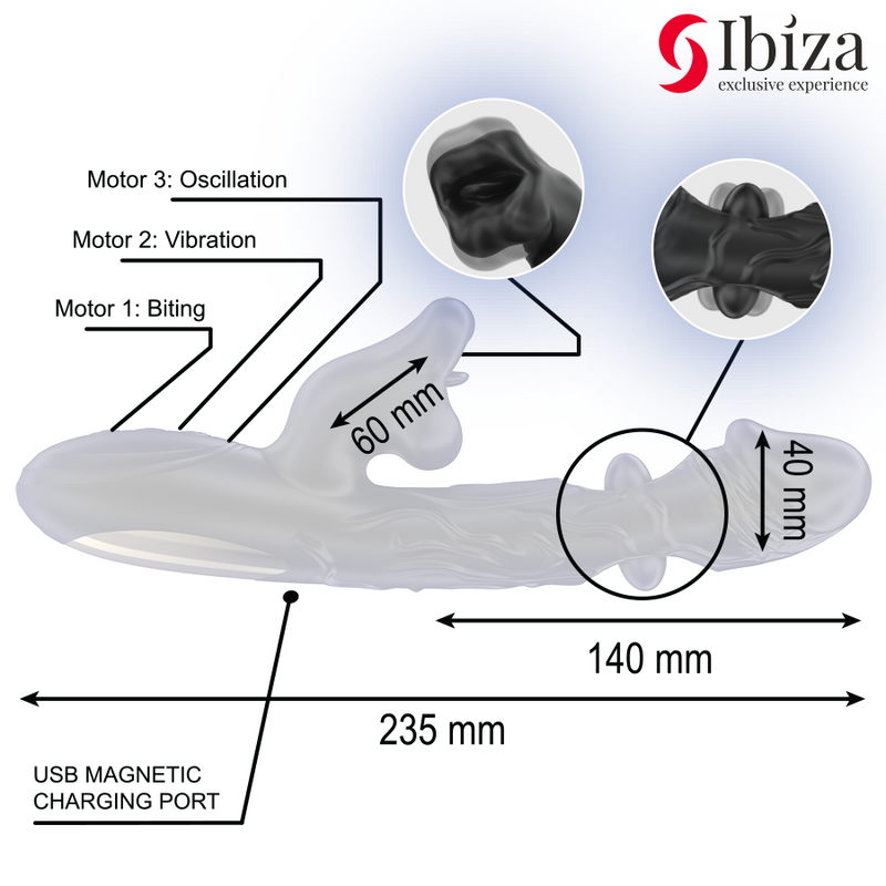 Ibiza - vibratore e stimolatore clitorideo con effetto morso e rotazione