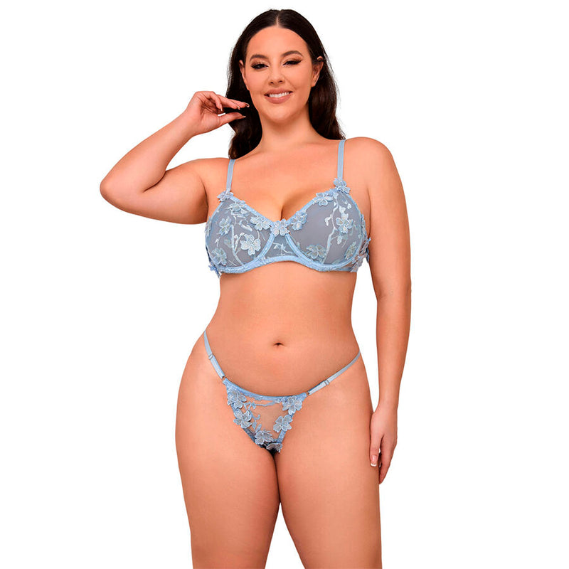 Subblime - 957636 completo reggiseno e slip ricamati a fiori azzurro cielo l/xl