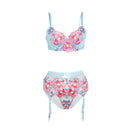 Subblime - 957643 set reggiseno e cintura ricamo fiori rosa s/m