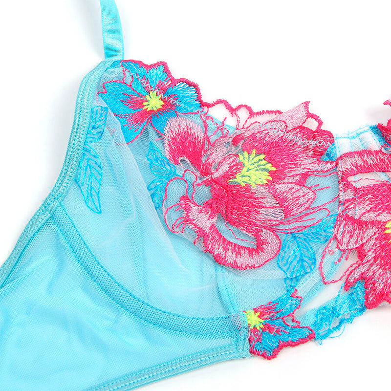 Subblime - 957643 set reggiseno e cintura ricamo fiori rosa s/m