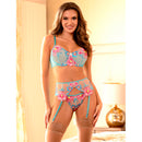 Subblime - 957650 set reggiseno e cintura ricamo fiori rosa l/xl