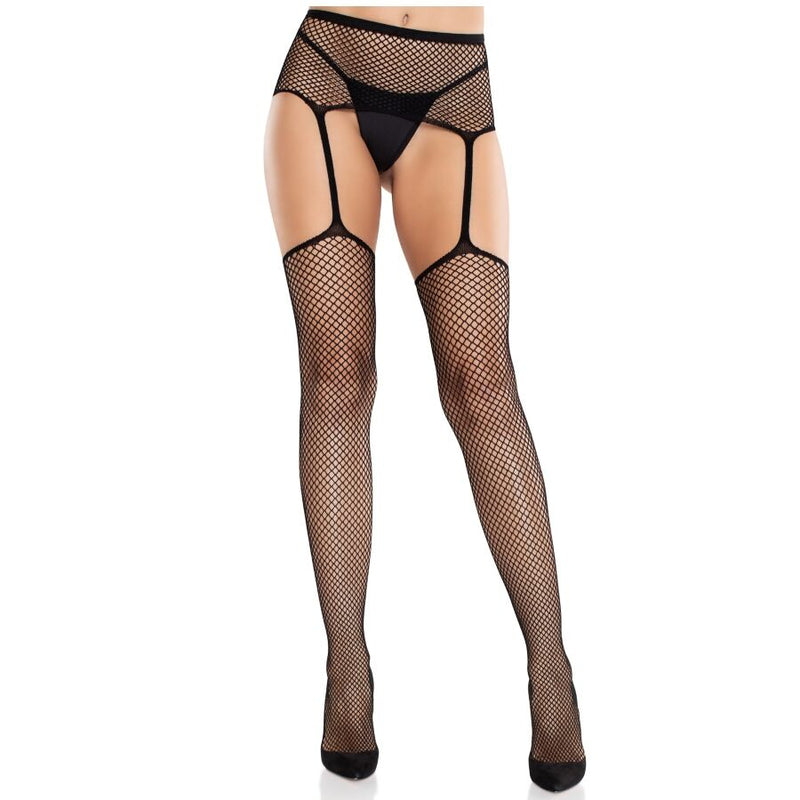 Leg avenue - calze in pizzo con croce e cintura reggicalze nere