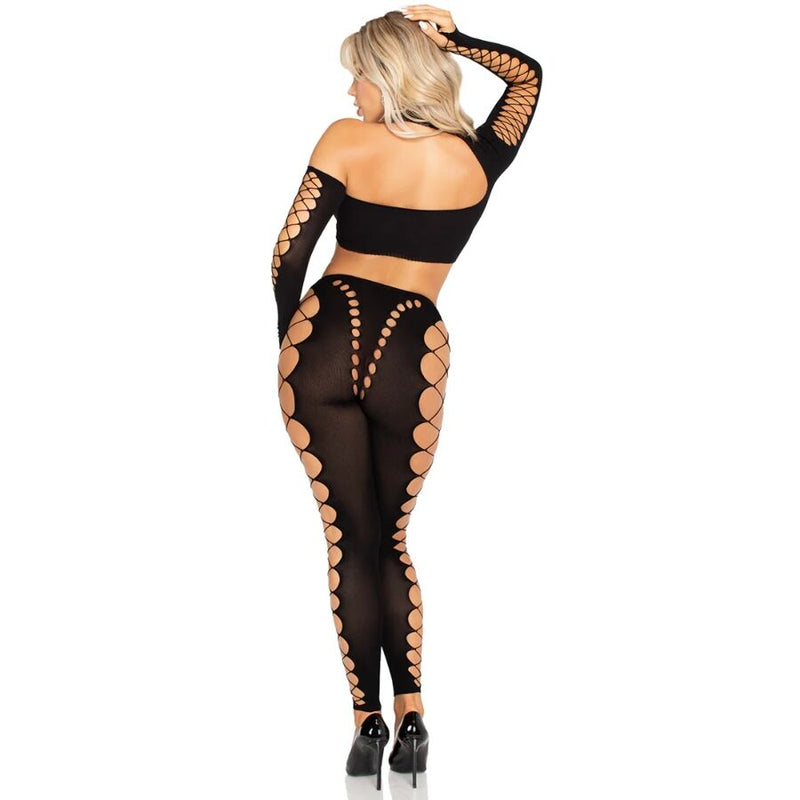Leg avenue - top corto e leggings cut-out senza cuciture nero