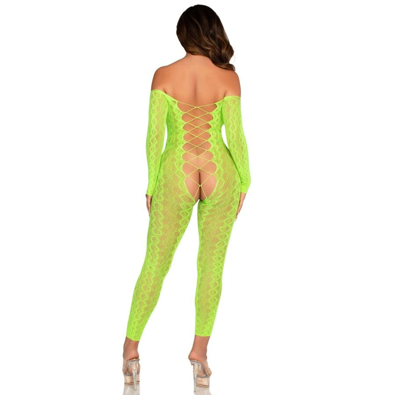 Leg avenue - bodystocking senza cavallo exotic snake lace neon green