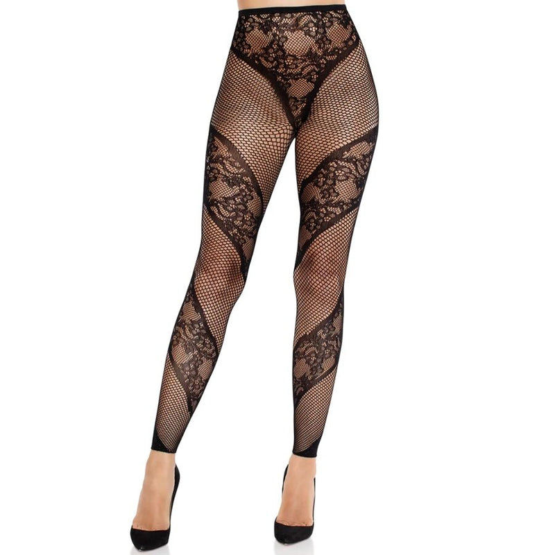Leg avenue - collant senza piede in pizzo e trasparente nero