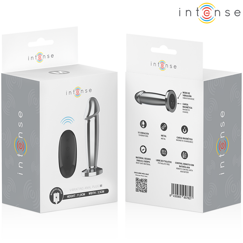 Intense - anal plug 10 vibrazioni dildo metallo con telecomando m
