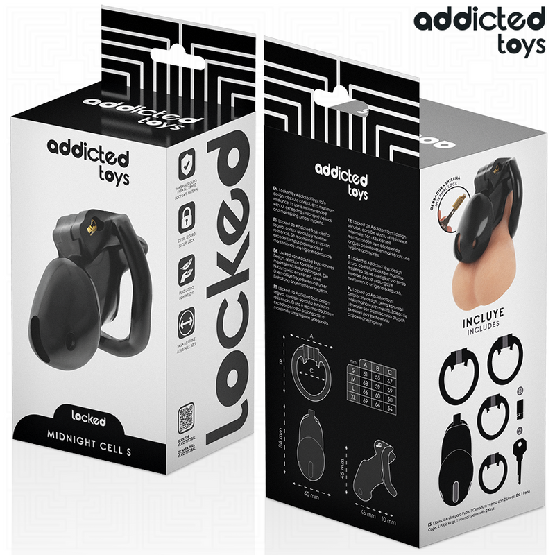 Addicted toys locked- mindnight cell gabbia per pene taglia s 4.8 cm