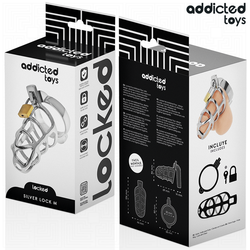 Addicted toys locked - gabbia per pene con serratura in argento taglia m