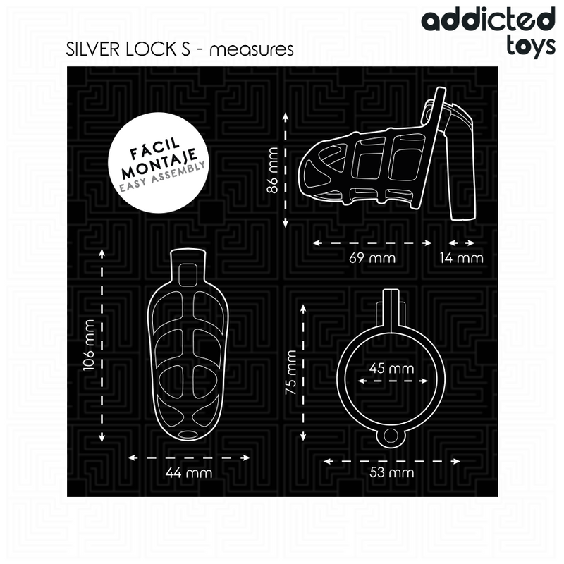 Addicted toys locked - gabbia per pene in metallo con bloccaggio argento taglia s
