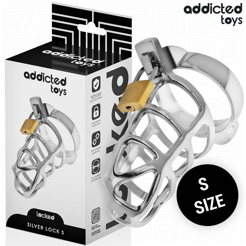 Addicted toys locked - gabbia per pene in metallo con bloccaggio argento taglia s
