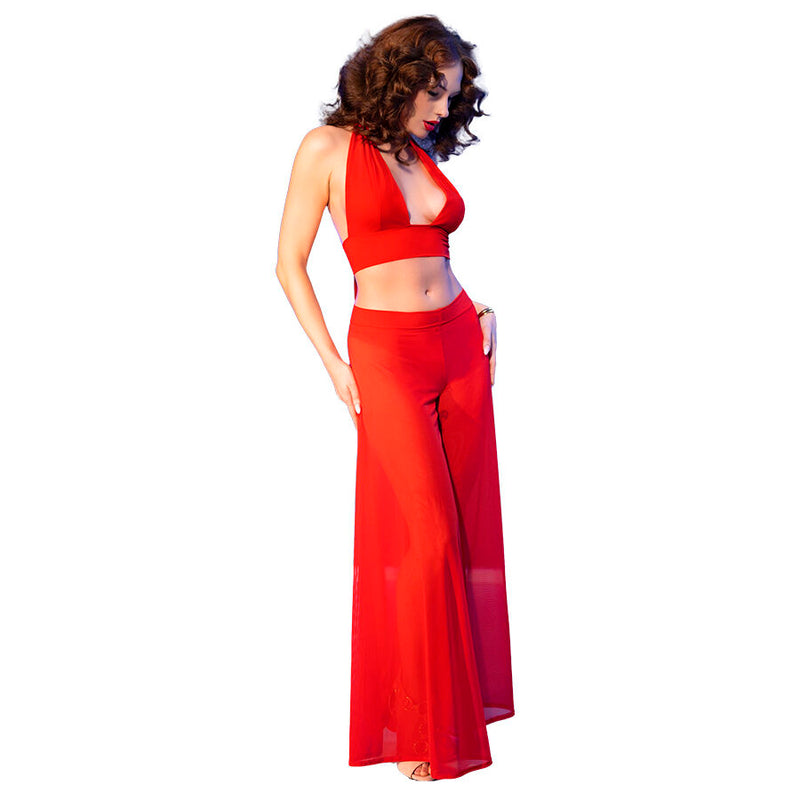 Chilirose - cr 4857 set top e pantaloni rossi taglia m