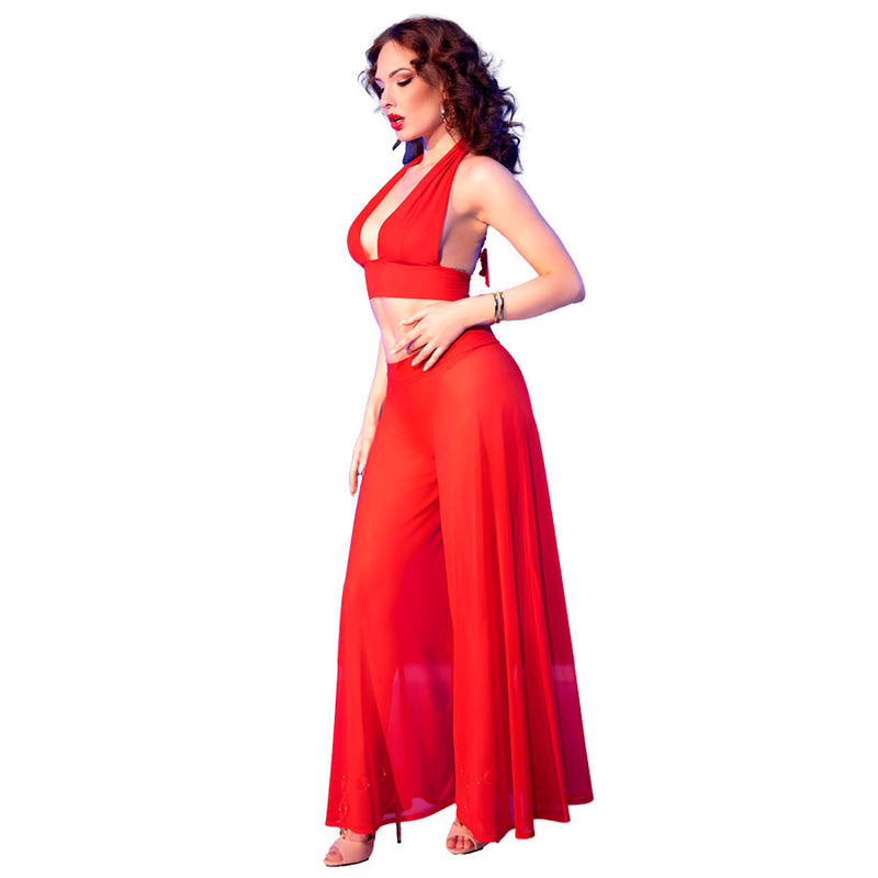 Chilirose - cr 4857 set top e pantaloni rossi taglia xl