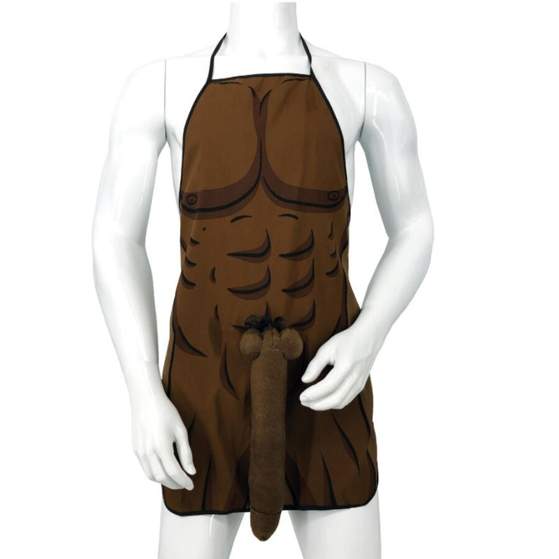 Diablo picante - grembiule muscolare con pene 3d in tono marrone