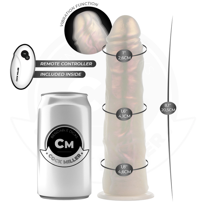 Cock miller - dildo con ventosa, luci e vibrazione con telecomando bianco 20,5 cm