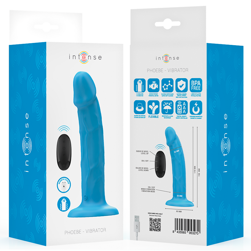 Intense - phoebe vibratore realistico 10 vibrazioni telecomando blu