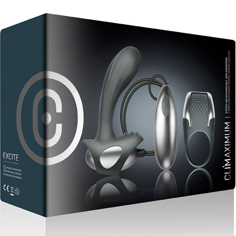 Climaximum - excite kit anello per il pene + massaggiatore per la prostata con filo