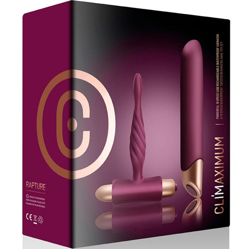 Climaximum - kit rapture vibratore classico + plug anale per principianti