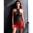 Passion - bs117 abito bodystocking nero e rosso sfumatura