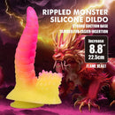 Power monsters - dildo fantasy mostro ondulato con ventosa 22,5 cm ø 5,5 cm rosa e giallo