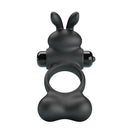 Pretty love - anello per pene vibrante con stimolatore a forma di coniglietto, 10 funzioni, nero