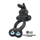 Pretty love - anello per pene vibrante con stimolatore a forma di coniglietto, 10 funzioni, nero