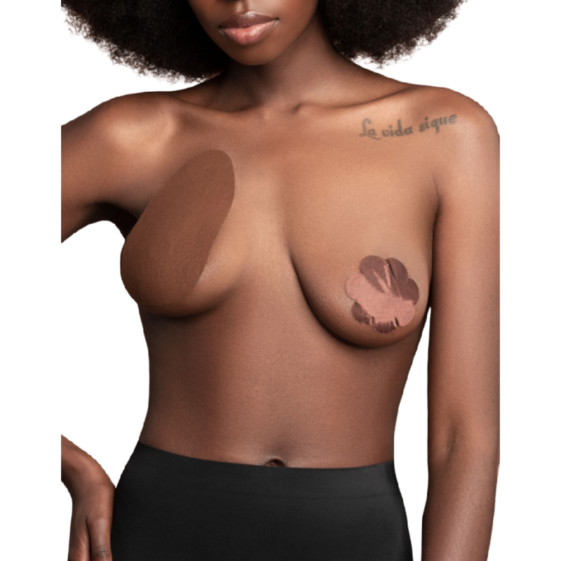 Sottopiede alza seno reggiseno bye + 3 coppia copri nipple in raso - marrone scuro taglia df-2