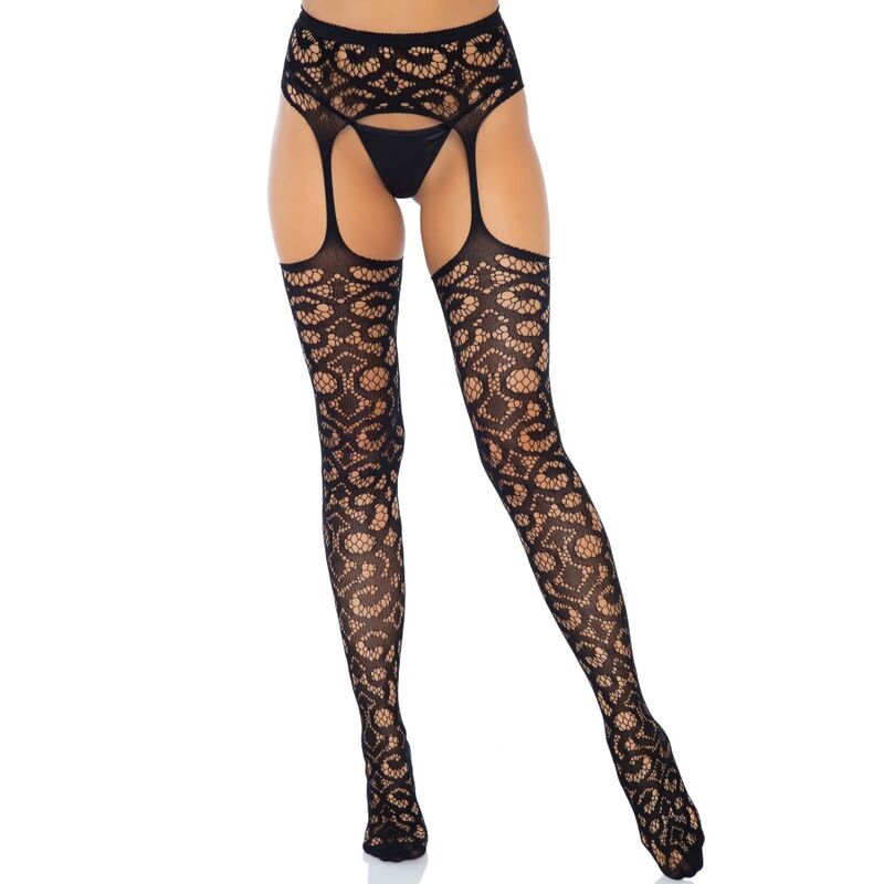 Leg avenue scroll pizzo reggiserina cintura calze taglia unica-0