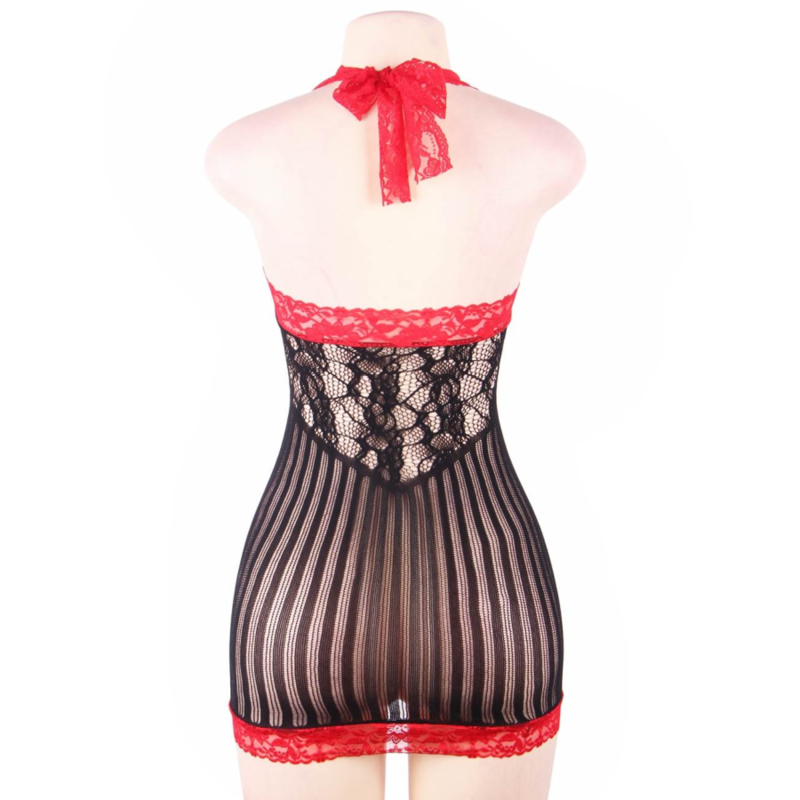 Queen lingerie crotchet mesh hollow out nero e rosso chemise sl-3