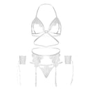 Leg avenue set quattro pezzi reggiseno, perizoma, cinturino e polsini taglia unica - bianco-4