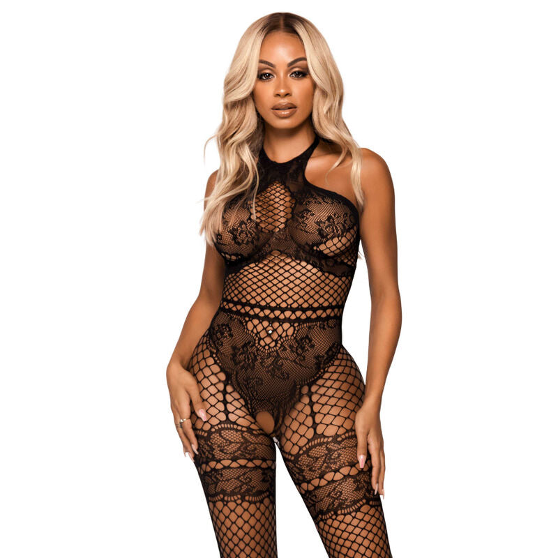 Leg avenue net halter bodystocking taglia unica - nero-0