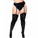 Leg avenue cosciale in nylon nero con fiocco nero taglia forte-3