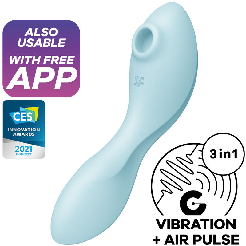 Satisfyer curvy trinity 5 air pulse stimulator & vibrator app - blue-0