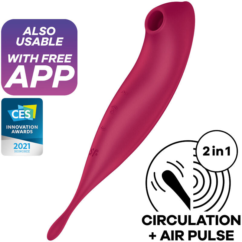 Satisfyer twirling pro+ air pulse stimulator & vibrator app - red-0