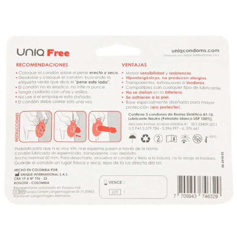 Preservativo senza lattice uniq free con anello di protezione 3 unità-1