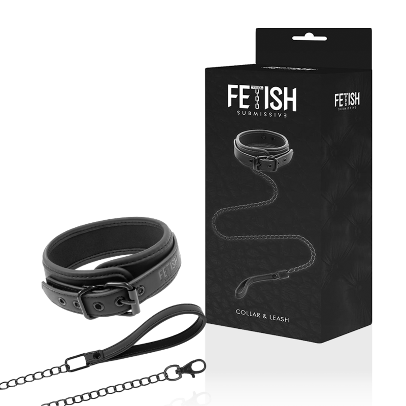 Fetish submissive collar con cadena con forro de nopreno-0