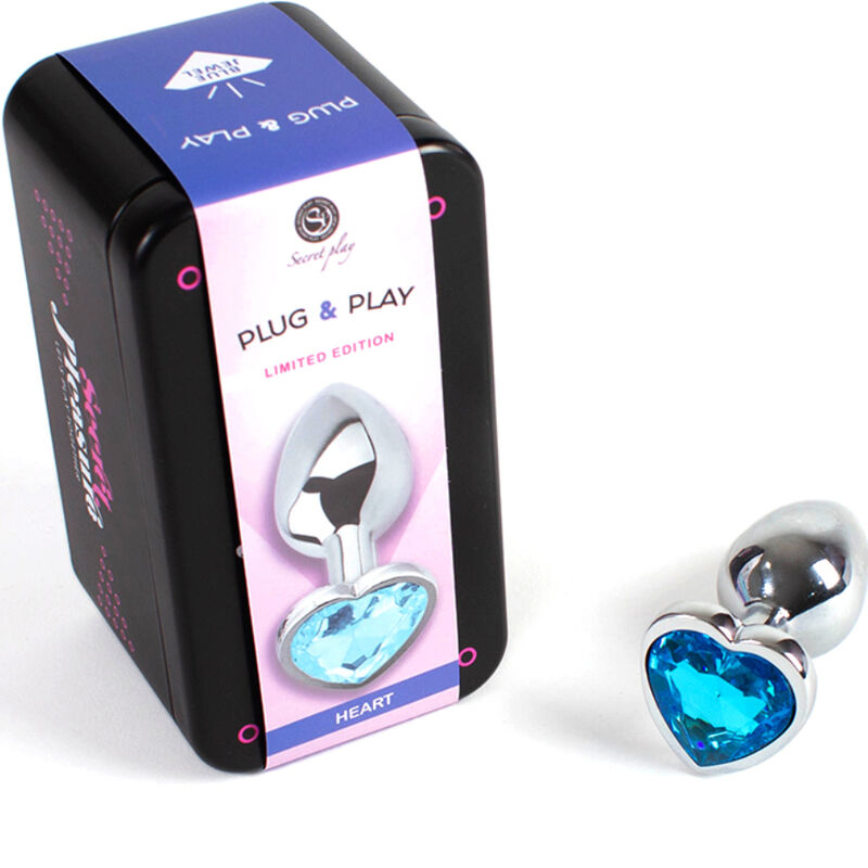 Secret play - butt plug in metallo cuore blu misura piccola 7 cm