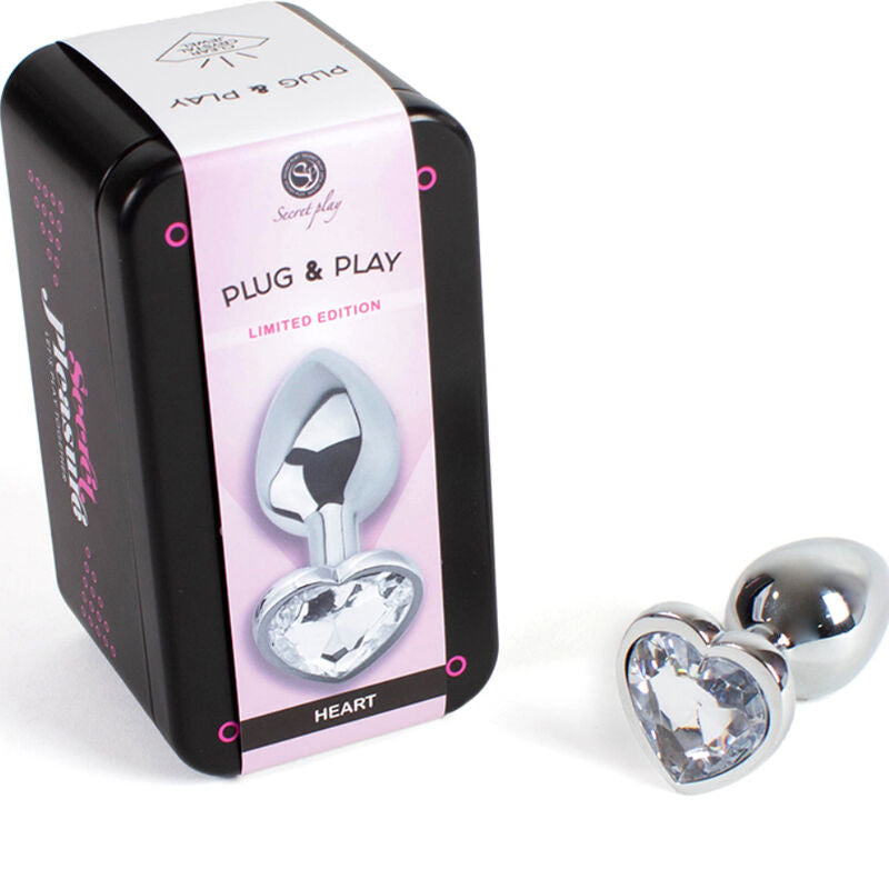 Secret play - butt plug in metallo cuore in cristallo trasparente misura piccola 7 cm