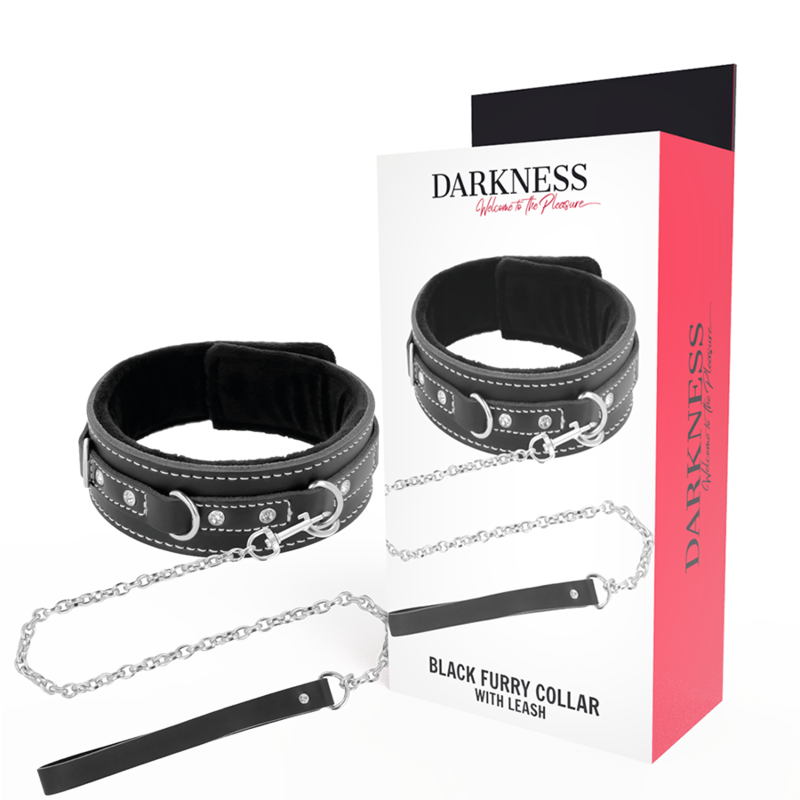 Darkness black furry collar with leash-0