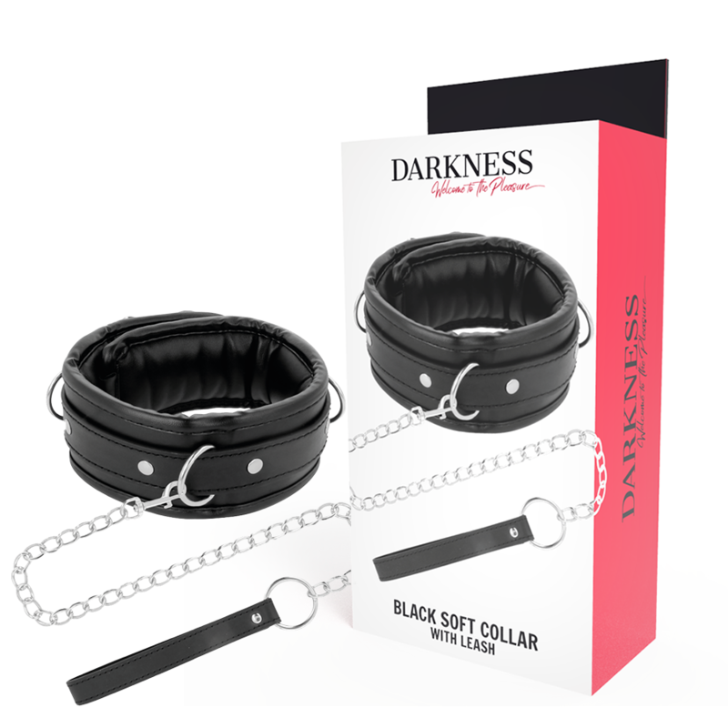 Darkness black soft collar with leash leather-0