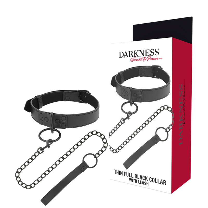 Darkness thin black full collar  with leash-0