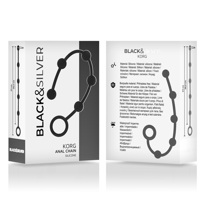Black&silver - korg silicone anal chain 23 cm
