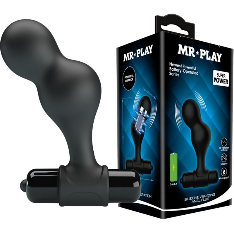 Mr play - plug anale vibrante in silicone nero-1