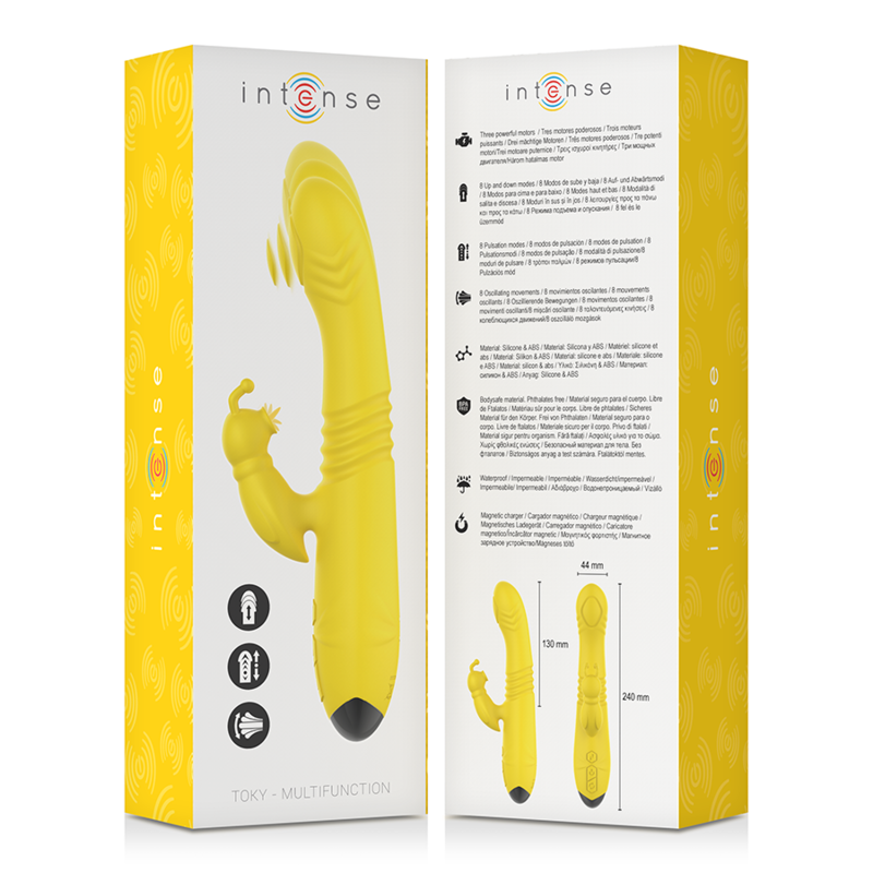 Intense - toky vibrador multifunción recargable up & down con estimulador de clitoris amarillo-4