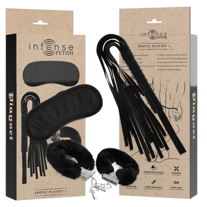 Kit Bondage INTENSE FETISH Erotic Playset Manette + Maschera + Frusta Nero.