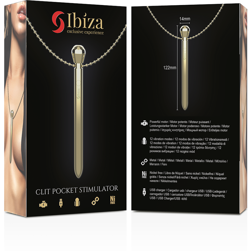Ibiza - stimolatore clit pocket (collana) caricatore usb 12 modalità di vibrazione dorato 12,2 x 1,5-6